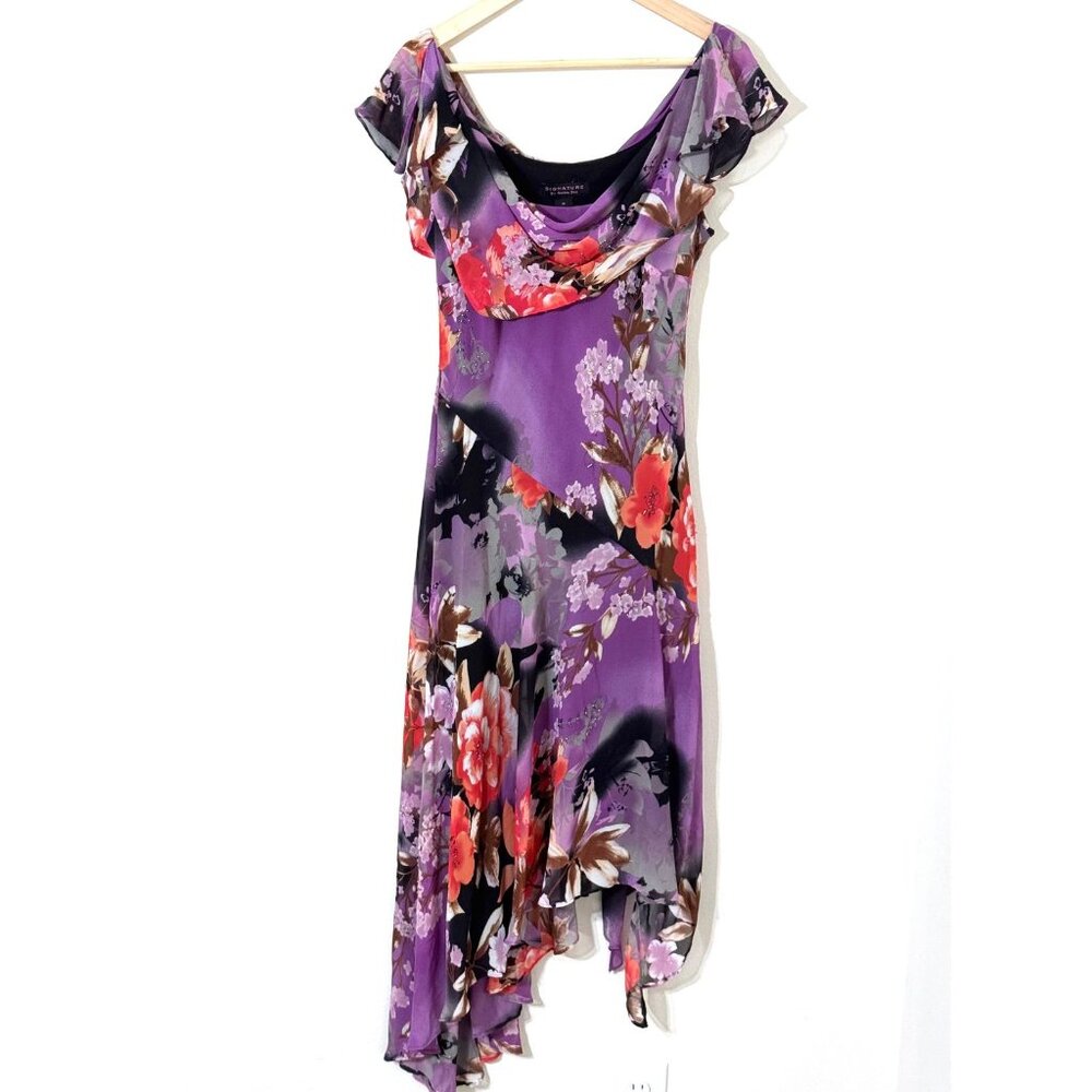 Vtg Y2K Floral Dress Asymmetrical Handkerchief Flutter Sleeve Fairy Whimsical